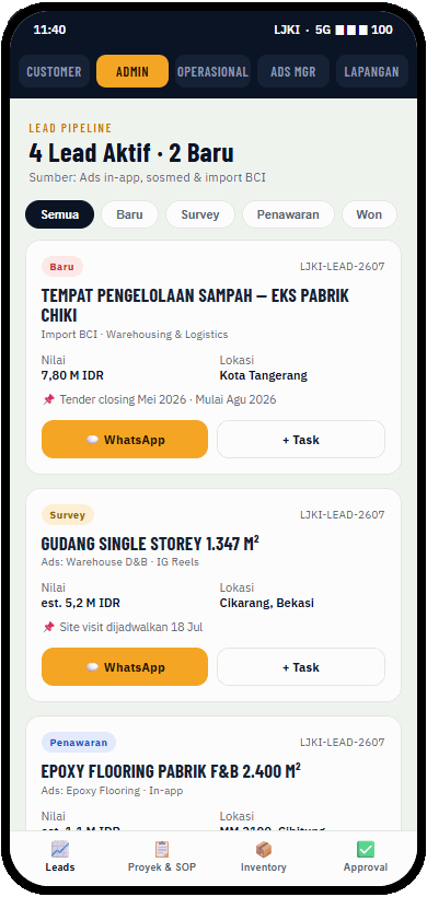 Tampilan project Construction Project Hub